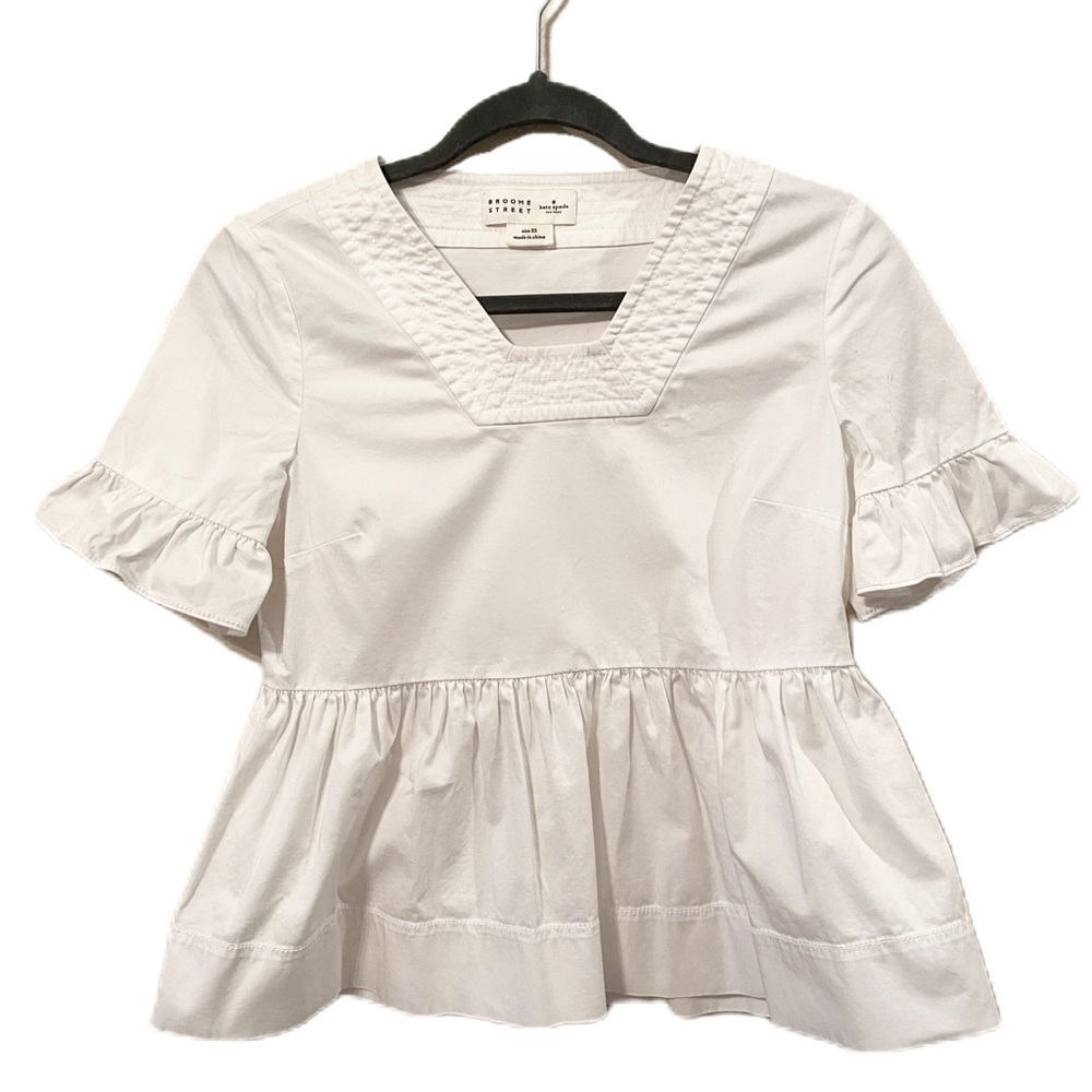 Kate Spade Broome Street White Ruffle Peplum Blouse XS